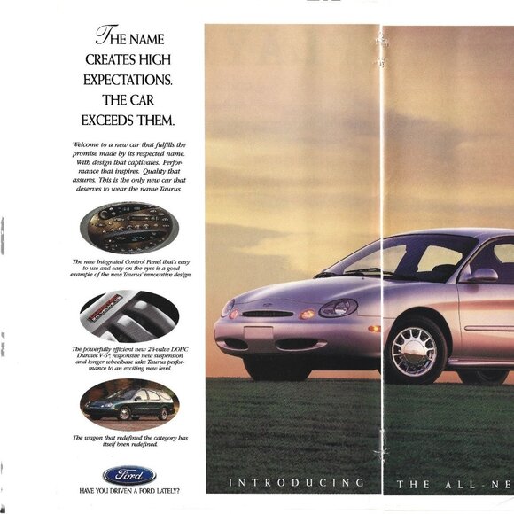 New Ford Taurus Car Sedan 1990s Vintage Print Ad 2 PAGE - Picture 2 of 4
